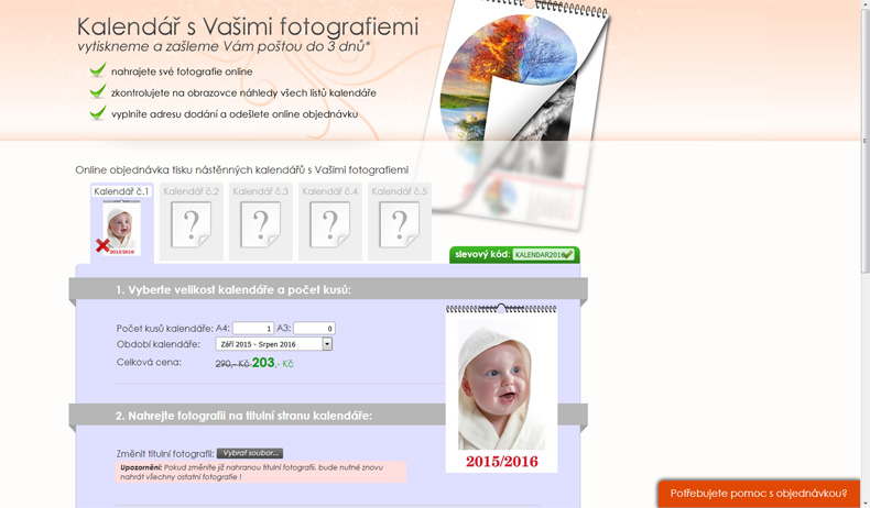 tisk fotokalendáře na rok 2016